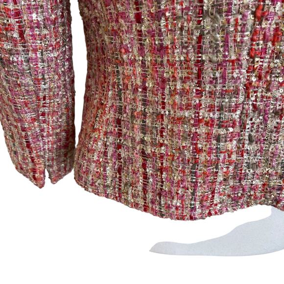 Tahari Arthur S. Levine Jacket Women's Size 2 Pink Multi Boucle Ribbon Fringed - Picture 7 of 11